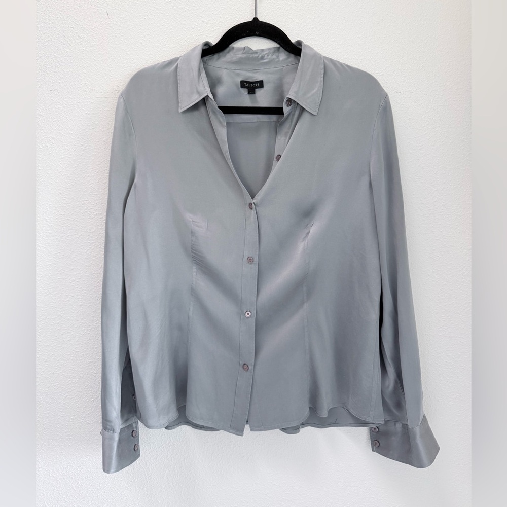 Talbots 100% Silk Button-Front Blouse, Flowy, Size 14